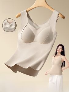 MiiOW | Áo vest lót lụa dày ấm áp cho nữ MiiOW Vòng cổ V Áo sơ mi cơ bản mùa thu đông có đệm ngực không cần mặc áo ngực