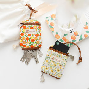 แนวตั้งมินิดอกไม้ ผ้าฝ้าย ผู้ถือบัตรเข้าผ้าความจุขนาดใหญ่กระเป๋ากุญแจมัลติฟังก์ชั่นสําหรับผู้หญิงสไตล์สด ซิป ปิด