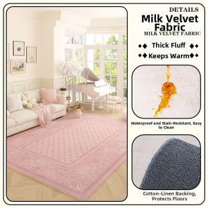 Luxurious Waterproof Floral Pink Childrens Bedroom Carpet