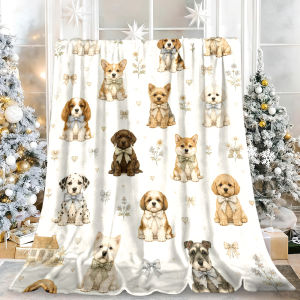 Beast Kingdom | Cute Puppy Dog Bow Floral Flannel Blanket Soft Fuzzy Plush Cozy Warm Throw for Sofa Bed Couch Home Decor Gifts
