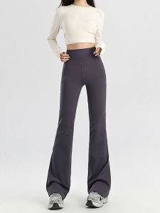 กางเกงโยคะทรงหลวมเอวสูงสำหรับผู้หญิง กางเกงขายาวทรงหลวมสีเทาเข้ม กางเกงขายาวทรงหลวมสไตล์บาร์บี้สำหรับใส่ไปทำงาน