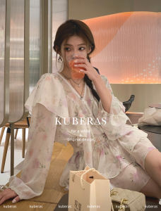 KUBERAS Colorful Print Shirt Sun Protection Set French Glossy Cake Skirt Pants Womens Loose Fit Long Sleeve Summer Outfit