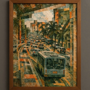 Tranh Nghệ thuật "Giao Thông Ở Hà Nội" VIETSMART ART - Acrylic trên toan vải 45 x 60cm