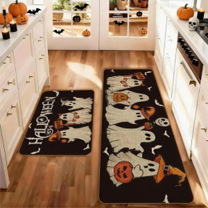 VIKAMA Halloween Ghost Kitchen Rug Anti-slip and Stain-resistant Hallway Floor Mat Entrance Hall Door Mat Home Decoration
