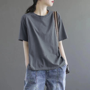 Artistic ~ Retro Pure Cotton Printing Short sleeve T-shirt Women Summer and Autumn Plus size Loose Slimming Casual All-matching Bottoming Shirt Top