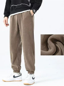 Extra Large 300 Pounds Double-sided Fleece Casual Sweatpants Mens Thickened Warm Cuffed Sports Long Trousers Autumn Winter