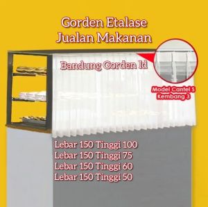 Gorden Etalase Warteg 150 cm Tinggi 1 Meter Hordeng Vitrase Putih Transparan