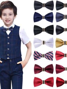 Kids Bow Tie and Tie Diamond Boys Double Layer Preppy Style Performance Bows Baby Shirt Bows Pure Color JK