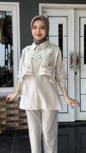 kemeja bordir atasan kemeja wanita bordir blousebordir motif bunga linen terlaris 2025