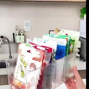 Clear Kitchen Storage Box with Detachable Dividers Pantry Organizer Bin for Snacks Seasoning Packets Cabinet Caddy Holder