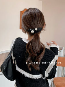 French Style Pearl Shining Diamond Bowknot Headband Minimalist Elegant Thickening Hair Band Hair Band Ponytail Hair String Headdress