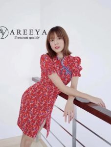 Short Puff Sleeves Front Tie Neck Slit Mini Dress - PIMNADACLOSET P002-008