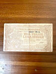 Uang Kertas 25 Merah Rupiah 1948 Seri ORIDA Bukit Tinggi Sumatera Barat Koleksi Kuno