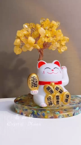 【现货】9cm高 黄水晶招财树招财猫摆件|聚财生旺 × 店铺招福 × 好运连连|Citrine Wealth Tree Lucky Cat|Abundance • Fortune • Success
