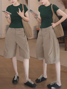 Shalldoer | ชุดสองชิ้นลำลองสำหรับผู้หญิงในช่วงฤดูร้อน คอกลมแขนสั้น สีพื้น กระโปรงสั้น ชุดทำงานสไตล์เกาหลี แฟชั่นฤดูร้อน