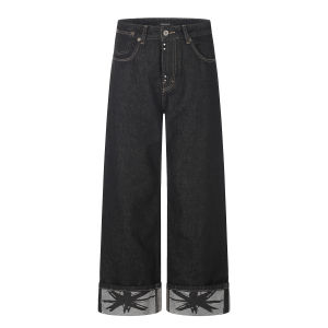 MADWITCH | American Retro Print Straight Fit Riveted Denim Pants