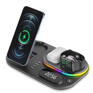 4 in 1 Wireless Chargers For iPhone 11 12 13 14 15Pro Max 30W Fast Charging Dock Station For Apple Watch/Airpods With Lamp And Clock