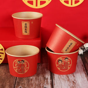 Bát Ép Tròn Dày Màu Đỏ Dùng Một Lần Tiệc Cưới Lễ Hội Gia Đình Bát Ép Nguyên Liệu Giấy Nguyên Liệu Gỗ Nhựa
