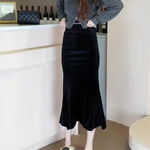 Elegant Black High Waist A-Line Skirt Womens Fashion Autumn New Style Versatile Simple Design Slimming Long Midi Skirt