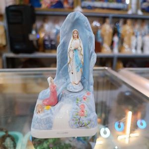 Tượng công giáo gốm sứ Mẹ Lộ Đức bên hang đá cao 12cm - tượng để trang trí xe hơi hoặc bàn làm việc