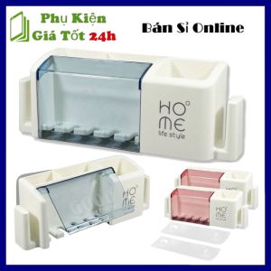 Kệ Để Bàn Chải Kem Đánh Răng Dán Tường Có Móc Treo 2 Bên Chắc Chắn - Giá Để Bàn Chải  Kem Đánh Răng Có Móc Treo Vật Dụng Cá Nhân Gắn Tường Không Cần Khoan Đục