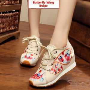 New 2025 Womens Embroidered High Heel Tourist Shoes Beijing Style Thick Heel Cotton Shoes National Style Flower Embroidery Single Shoes