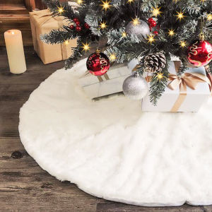 78/90/122cm Christmas Decorations White Xmas Tree Skirt Plush Happy New Year Christmas Tree Skirt Base Cover Navidad Home Decor
