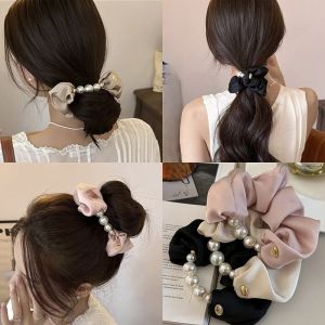 ริบบิ้นผ้าซาตินมีลูกปัดขนาดใหญ่สำหรับผู้หญิง ริบบิ้นยางยืดสำหรับทำผม สไตล์เกาหลี ใหม่ล่าสุด 2025 วัสดุอื่นๆ