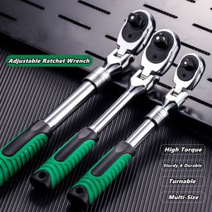 1/4，3/8，1/2 Inch Drive Socket Adjustable Ratchet Wrench Extendable Handle Wrench 72-Tooth Quick-Release Reversible