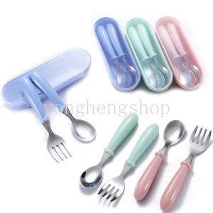【Hot Sale】304 Stainless Steel Tableware Cartoon Round Handle Spoon Forks Baby Feeding Spoon Fruit Fork Portable Kids Bento Cutlery Kitchen Dinnerware