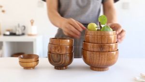 Wooden Bowl Salad Bowl Portion Control Bowl Japanese Serving Bowl for Rice Soup Decorated Solid Wood Bowl