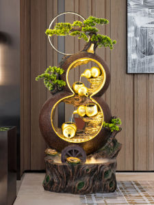 Waterfall Wealth Fountain Decorative Sculpture Office Living Room Home Decor Feng Shui Wheel Circular Water Landscape Floor Standing