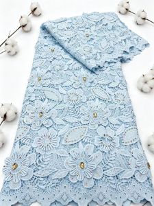 Luxury Stones Embroidered Cotton Lace Fabric Tulle with Nigerian Sequins for Wedding Party Dresses Chiffon Sewing High-Quality