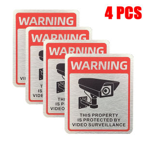 4pcs Aluminum plate monitoring prompt sign English warning sign private territory courtyard monitoring area sign