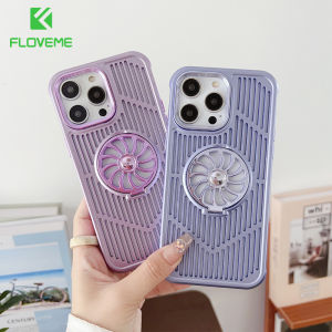 FLOVEME Breathable Heat Dissipation Armor Phone Case For iphone 14 13 12 Pro Max Plating Metal Bracket Stand Four Corner Anti-fall TPU Shockproof Back Cover For iphone 14 13 12