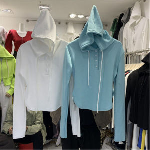 Slim Fit Long Sleeve Hoodie T-Shirt Womens Spring Autumn Design Sense Button up Base Shirt Korean Style Commute Pure Color