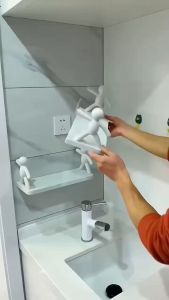 Household Simple Punch-free Wall Hanging Human-shaped Guardrail Hook Rack Bathroom Shelf With Hook Kitchen Storage Rack