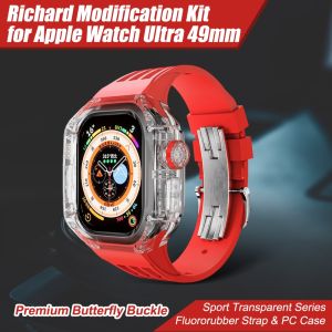 สายรัดยางฟลูออรีนพร้อมชุด Casing PC สำหรับนาฬิกา Apple Ultra 49Mm หรูหรา Richard RM โปร่งใสชุดแท่งกีฬาสำหรับนาฬิกา Apple 49Mm Ultra Watch Accessories