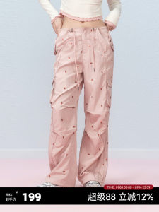 AYF Embroidered Work Pants Womens Loose Casual Trousers Full Print Lazy Wide Leg Autumn Style Original Design Polyester Nylon