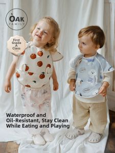 OAK FAMILY | Oak Family Baby Bibs Short Sleeve Waterproof Polyester Fiber Artistic Style For Eating At Kindergarten Baby Feeding Apron
