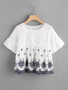 Baju Blouse Atasan Wanita Putih Bordir