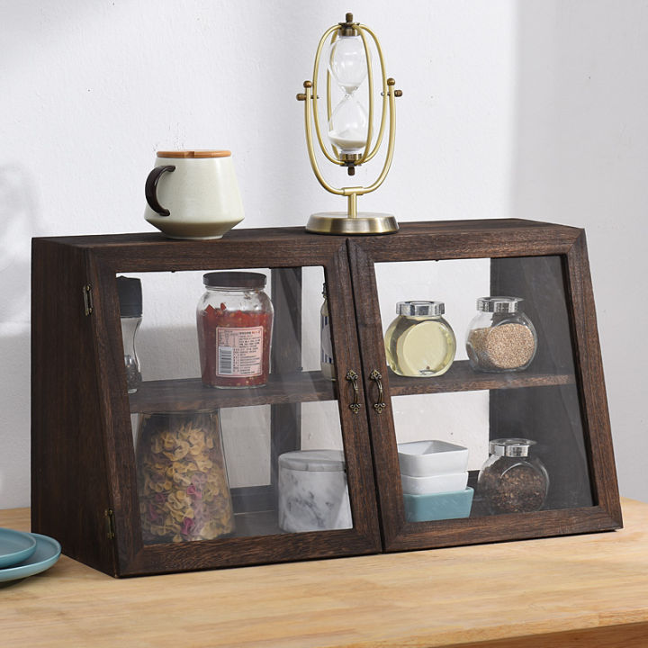 Solid Wood Desktop Storage Dustproof Tea Cup Garage