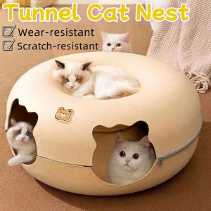 Cat Tunnel Play Bed Donuts Cat Nest Removable Washable Felt Cat Nest Drilled Hole Resistant Pet Toy