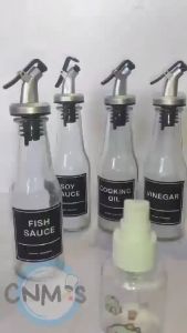 Bottle for Condiments 3 glass bottles with nozzle cap waterproof kitchen label stickers 150ml storage capacity