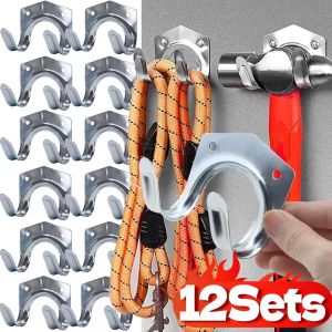 12Set Heavy-Duty Metal Wall Hooks with Screws Gardening Tools Storage Small Double Hook Bracket Garage Shed Hanging Organizer
