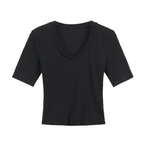 Slim Fit round Neck Short Sleeve T-Shirt Womens Summer Korean Style Versatile Waist-Cinching Short Length Solid Color Top