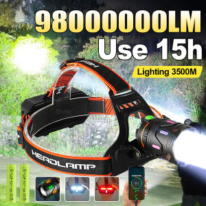 98000000 High Power Headlamp Long Shot Super Powerful Headlight 18650 Rechargeable Head Flashlight With COB Lamp Camping Fishing