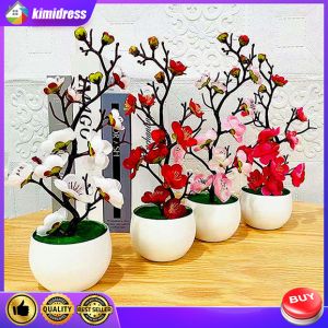 Tumbuhan buatan dalaman pejabat seni luar Blossom Plum Bonsai Potted hiasan tahun baru cina 2024
