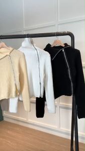 BL20724 Multistyle Diagonal Zipper Knit Blouse