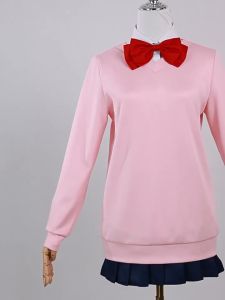 Anime Dandadan School Cosplay Momo Ayase Wig JKUniform Earrings Pink Sweater Skirt Halloween Party